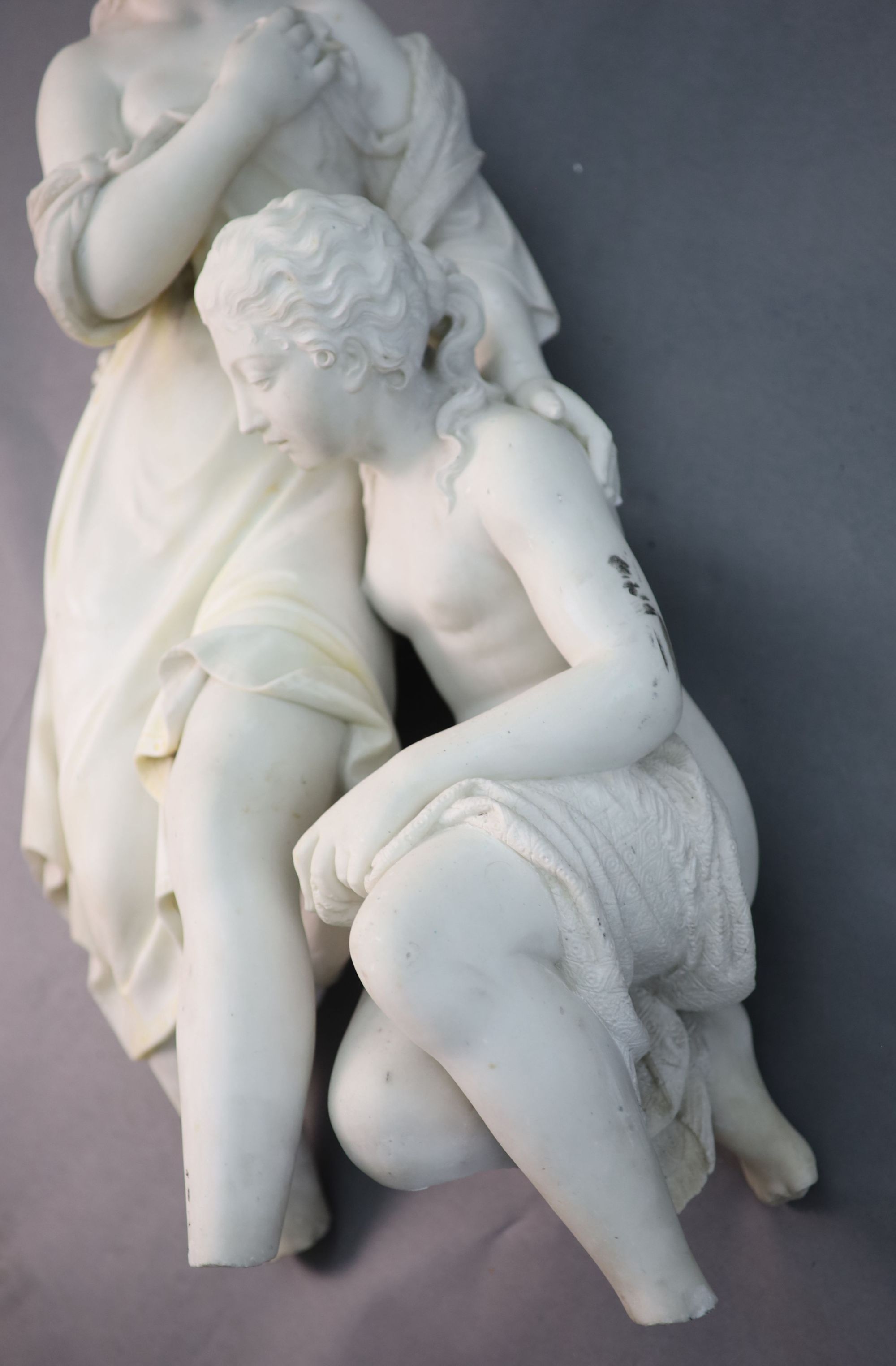 A white marble group of two classical bathers, height 32in. (a.f.)